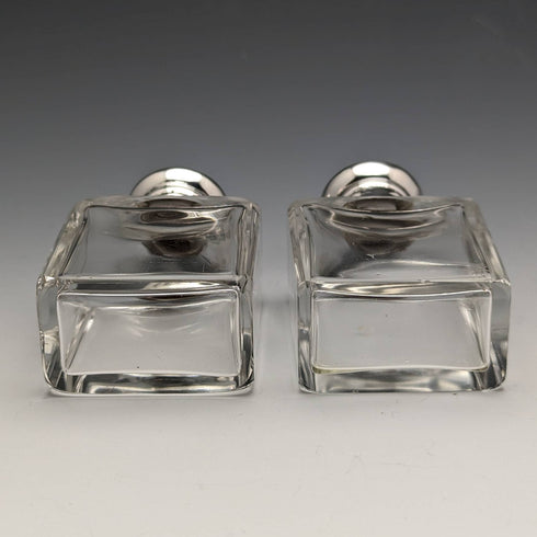 1915年 英国アンティーク 純銀蓋 ガラスボトルペア Walker and Hall